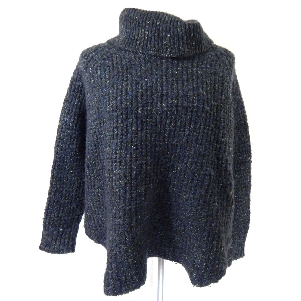 Free People Sweater Dylan Tweedy Turtleneck Waffle Knit Gray